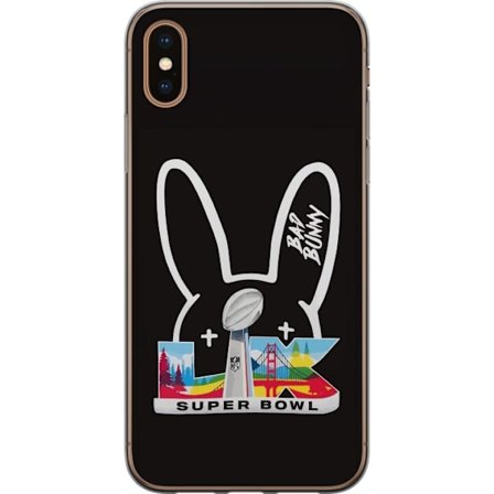 Kompatibel Mobilcover til Apple iPhone XS Bad Bunny portræt med åben skjorte, tatoveringer og krøllet hår i stilfuld modefotografering