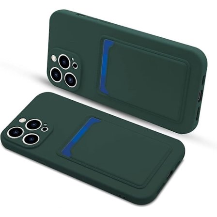 Silikone Kort Etui med Kortholder, Stødsikkert Wallet Etui til iPhone 13 Pro Max 6.7 Tommer 2021 - Mørkegrøn