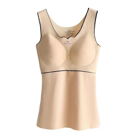 Termisk Underundertøj Fløjlsvest Vinter Kvinders Solid Bund med Brystpude Camisole Slank Varmt Sling Vest Kvinde Termisk Underundertøj Beige 4XL(80-