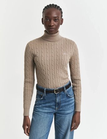 GANT Stretch Cotton Cable Turtleneck - Beige - XS