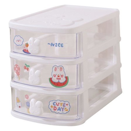 Sød Opbevaringsboks til Piger, Flerlags Skrivebordsopbevaring, Lille Kaninhåndtag - Hvid
