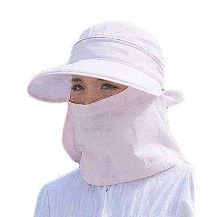 Kvinners sammenleggbare solhatt med UV-beskyttelse, bred brem og nakkeskygge (rosa)