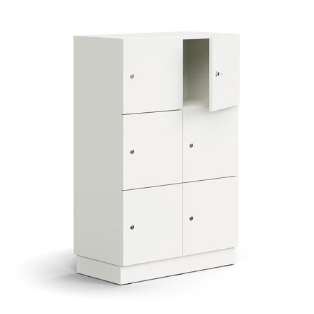 Lokerokaappi QBUS, 6 lokeroa, sokkeli, 1252x800x420 mm, valkoinen