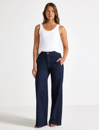 Lindex Trousers Denim Wide Crease Rin - Navy - 38