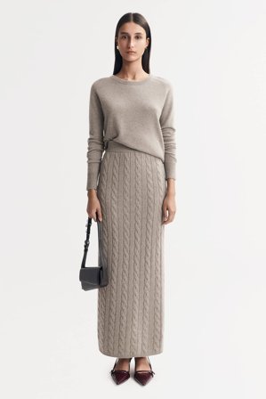 Soft Goat - Cable Knit Skirt - Cashmere skirt - M - Greige
