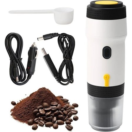 (Hvit) Bærbar kaffemaskin, bærbar espressokaffemaskin for camping, uforseglet, elektrisk, 3-i-1, polert kaffemaskin for hjemmet