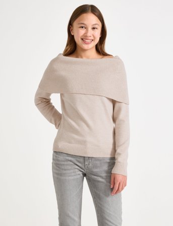 Lindex Sweater Knitted Fold Down - Beige - 128