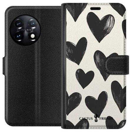 Kompatibelt Plånboksfodral till OnePlus OnePlus 11 Cactus and Friends - Bold Black Love Pattern