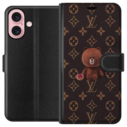 Kompatibelt Plånboksfodral till Apple Apple iPhone 16 Söt Björn Estetik på Lyxigt Monogrammönster