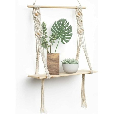 Macrame Trävägg Hylla Bohemian Dekoration Växter Enkla Kvast Handvävda Sovrum Vardagsrum Toalett Rep Hängande Hylla