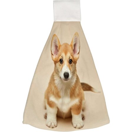 Hengende håndklær 1 stk Oppvaskkluter Søt Valp Welsh Corgi Pembroke Sittende Absorberende Håndklær med Hengende Løkke Vaskeklut for Bad Kjøkken