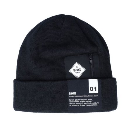 Djinns - Svart cuff Beanie - Basic Beanie Lorem Pocket Black Cuff @ Hatstore