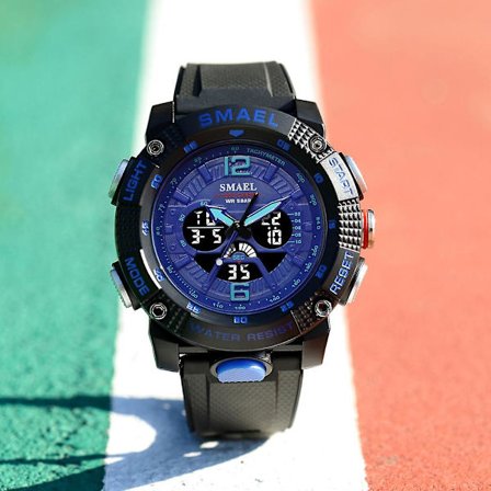 Smael Dual Time digitaalinen kello miehille, sotilaallinen urheilukronografi kvartsikello beigeillä rannekkeella ja päivämäärällä, elektroninen kello 