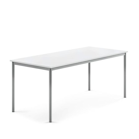 Desk BORÅS, 1800x800x720 mm, high pressure white laminate, alu grey