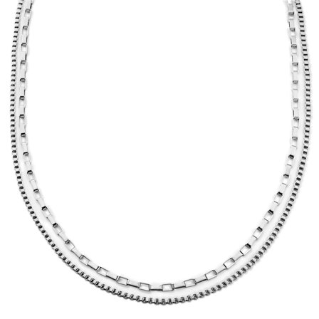 New Classics | Silver-tone Stainless Steel Layered 2-in-1 Chain Necklace for Men - Chain necklaces