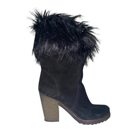 Prada Vintage Pre-owned Faux Fur High Heel Ankle Støvler Sort, Dame, Størrelse: 39 EU