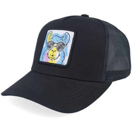 Kiddo Cap - Svart trucker Keps - Kids Cool Llama Shades Black Trucker @ Hatstore