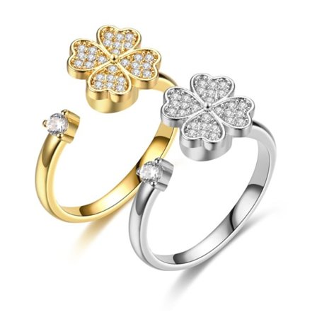 IC Svängbar Tallbarrs-Fyrklöver Ring Damring Guld + Silver