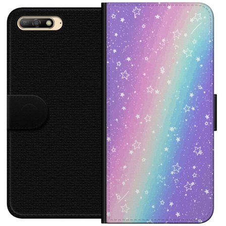 Kompatibelt Lommeboketui til Huawei Y6 (2018) Rainbow-farget pastellbakgrunn med hvite stjerner og gnistrende prikker i myk overgang