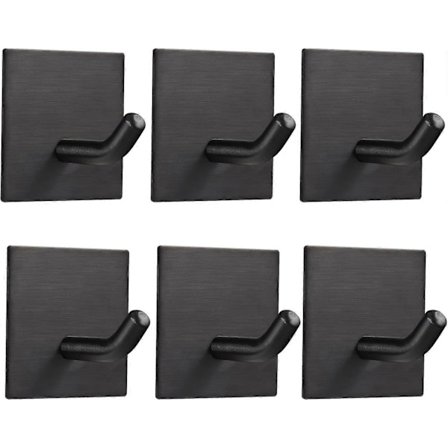 Selvklæbende vægkroge, stærk holder i rustfrit stål, selvklæbende kroge til køkken, badeværelse, hjem, dør, håndklæde, frakke, nøgle, badekåbe, 6 stk,