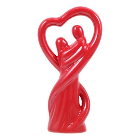 Romanttinen pariskunta patsas keraaminen valkotavara kodin sisustus lahja aviopareille punainen 28x14cm 1 pakkaus[D]