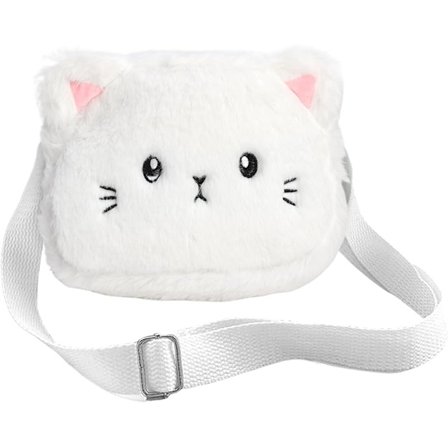 Katteformet skulderveske for jenter, katteformet, justerbar skulderrem, plysj skulderveske for barn, katteformet myntveske for jentesammenkomster hvit