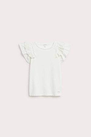 Newbie | Top z krótkimi rękawami, z koronkową falbaną Offwhite 110/116 | Offwhite