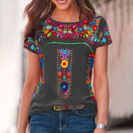 Kortärmad T-shirt För Kvinnor Med Rund Hals