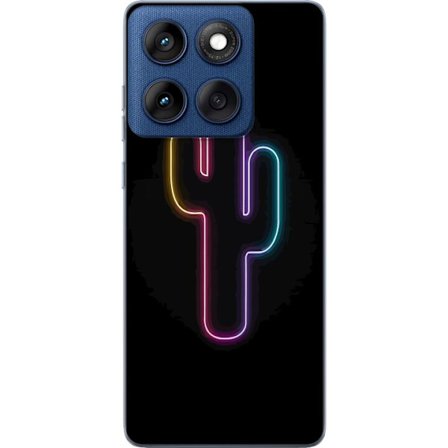 Kompatibelt Mobilskal till Motorola Motorola Edge 60 Neonillustration av kaktus i rosa och blått ljus mot mörk bakgrund