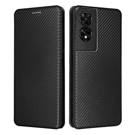 Kompatibel med TCL 505 Mobilskal Kolfibertextur Läder Magnetisk Stängning Skal-xindaren