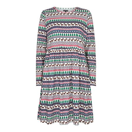 Liberté Liberté - Alma LS Frill Kjole, 9565 - Reindeer X-Mas Hvid, Dame, Størrelse: M/L
