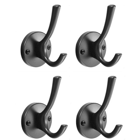 4-pack klädkrokar, badrumshanddukskrokar, kraftig metall, dubbelrockkrok, kökshängare (svart)