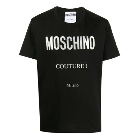 Moschino Short Sleeve T-shirt with Iridescent Logo Sort, unisex