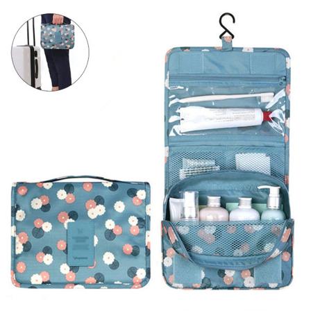 1 stk. hængende toilettaske - Stor kosmetik make-up taske rejse blå blomster