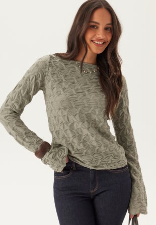 Bubbleroom - Structure Long Sleeve Top - Light green - Kläder