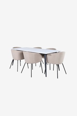 Venture Home - Spisegruppe Jimmy med 6 spisebordsstole Berit - Hvid - Spisegrupper - Fra Homeroom