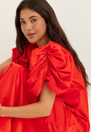 YAS - Yaspella 2/4 LONG DRESS - Fiery Red