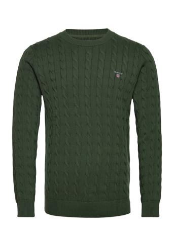 Cotton Cable C-Neck Strikkegenser M. Rund Krage Grønn GANT