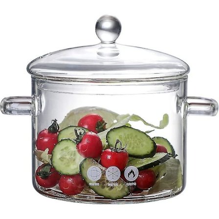 Glasgryta med lock, 1,7 liter glasgryta för spisen värmebeständig spis och panna med lock, glas kokkärl