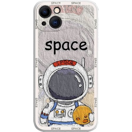 iPhone 13 Pro Sött Skal, Cool Cartoon Astronaut Rymd Måne Planet Design Snygg TPU Gummi Skyddande Stötsäker Mode Skal (Rita Vit)
