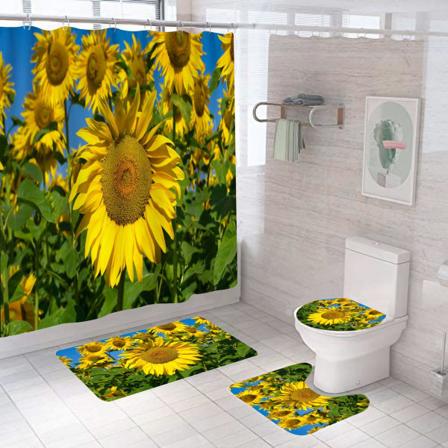 Solros Blomster Växt Landskap Duschdraperi Blommig Tryck Badrum Vattentät 180*180cm