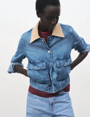 Mango Corduroy Collar Denim Jacket - Blue - M