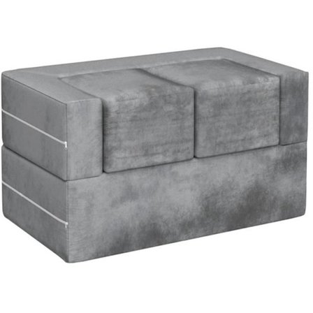 COSTWAY Barnmodulsoffa 3 delar sufflettskum, hopfällbar bäddsoffa för sovrum, vardagsrum, 100 x 52 x 42 cm, grå