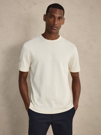 Hellbeige Gestrickt T-Shirt Relaxed Fit