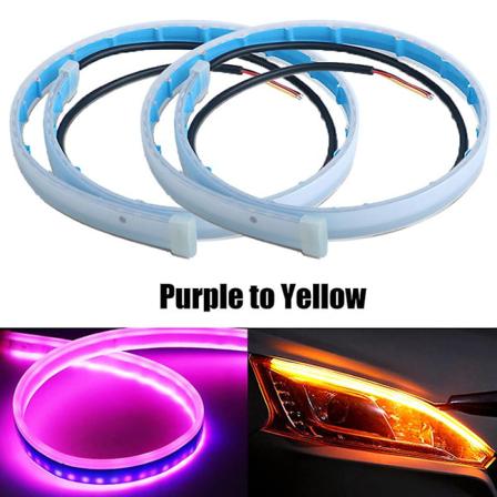 2 stk Drl Led Strip Blinklys Sekventiel Gul Lys Fleksibel Kørelys 12v Bil Forlygte Auto Tilbehør| | Purple to yellow 60cm