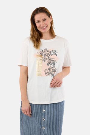 JENSEN - Kortærmet T-shirt - Hvid / Rosa - Blomsterprint