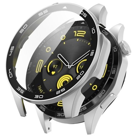 Huawei Watch GT 4 46mm Watch Case Tempered Glass Screen Protector Frame Cover with Dial Plate - Silver