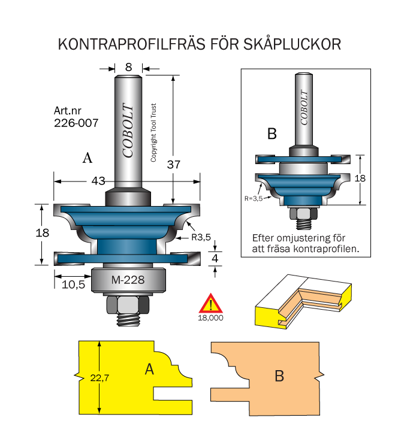 Cobolt 226-007 Kontraprofilfreser D=43 R=3,5 Not=4 L=22,7, Maskintilbehør & forbruk