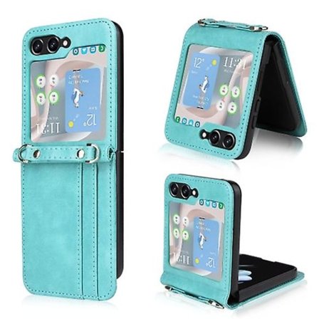 For Samsung Galaxy Z Flip5 Crossbody Card Slot Læder Mobiltelefon Etui
