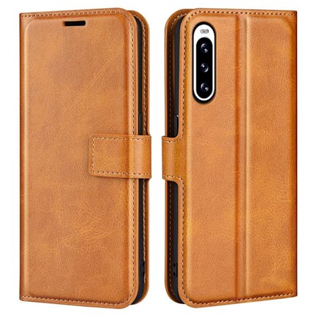 Hållbart konstläder Sony Xperia 10 V fodral med plånbok - Gul